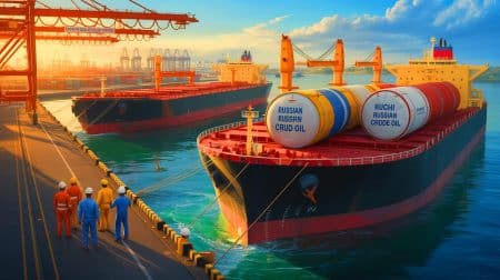 Russie : malgré les sanctions américaines, elle continue de livrer du pétrole à l’Inde, révélant des enjeux mondiaux Illustration de la livraison continue de pétrole russe à l'Inde malgré les sanctions américaines.