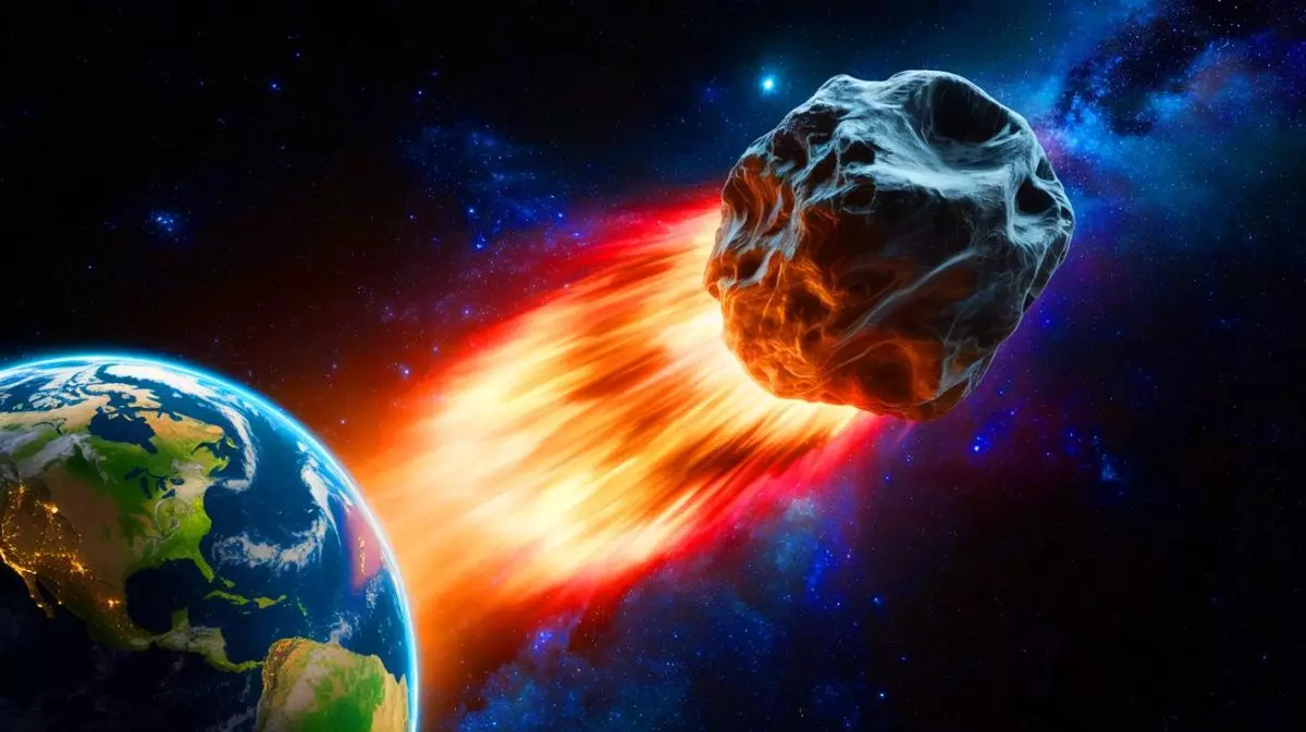 Illustration de l'astéroïde 2024 YR4 menaçant la Terre avec un impact potentiel (création par IA, non réaliste). Crédit : Ideogram