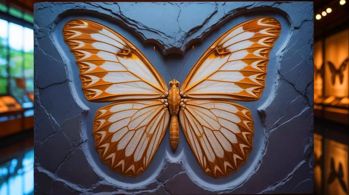 Illustration de la découverte d'une nouvelle espèce de papillon fossile au Japon (création par IA, non réaliste). Crédit : Ideogram