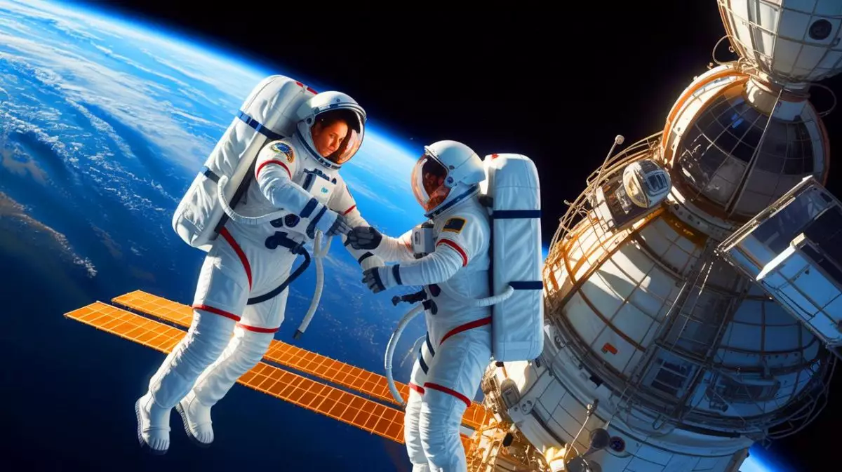 Illustration de la cinquième sortie spatiale 100 % féminine de la NASA pour moderniser l'ISS (création par IA, illustration non réaliste). Crédit : Ideogram.