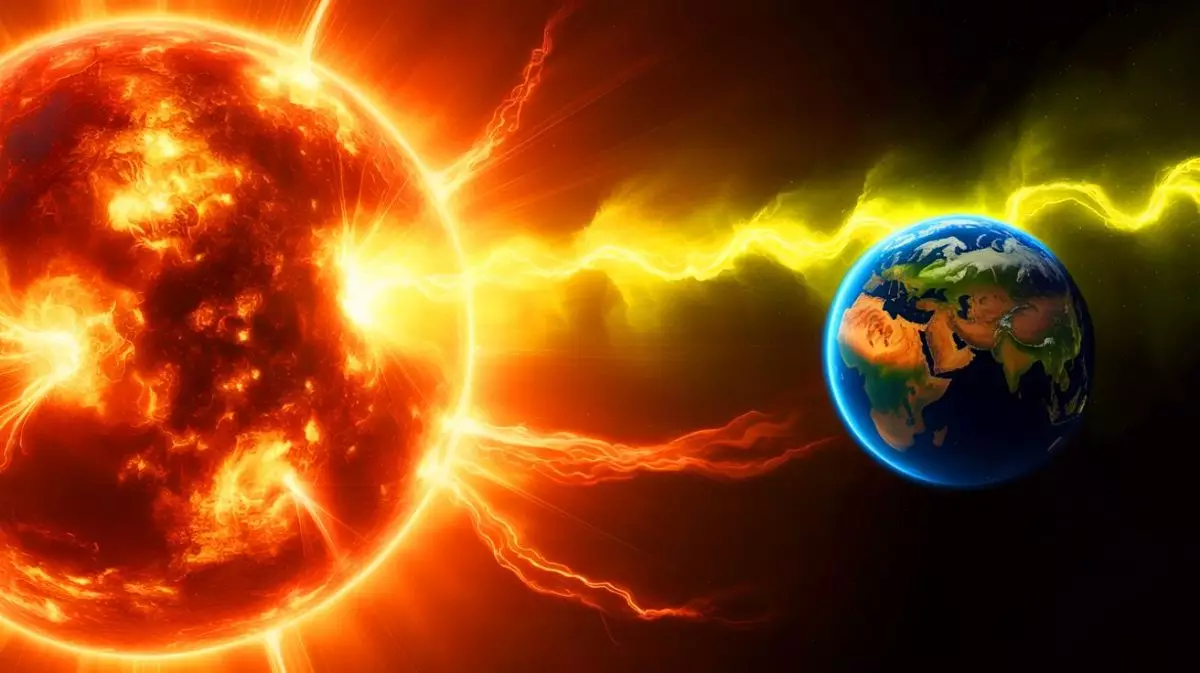 Illustration de la tempête solaire survenue il y a 14 300 ans. Image réalisée par IA.